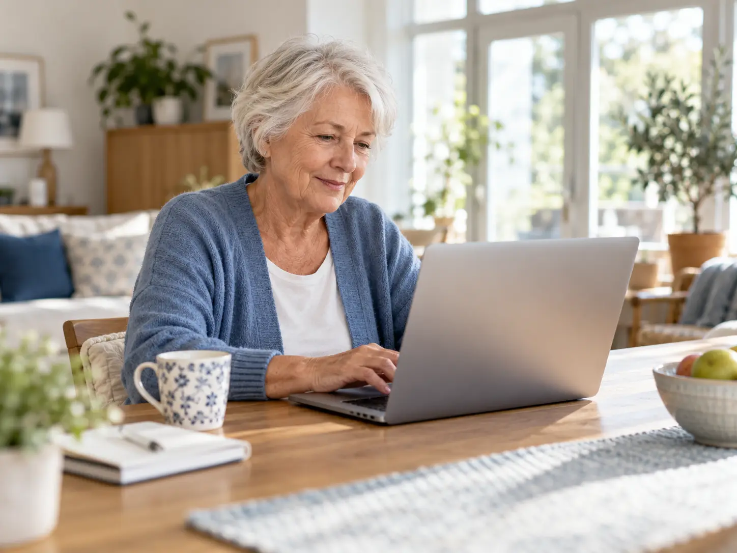 Older adult comparing free laptop resources